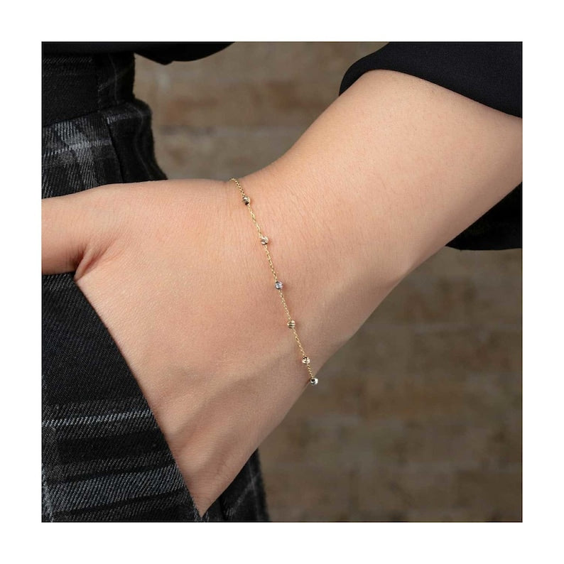 Gold Bead Bracelet | 14K Solid Gold Bead Bracelet | Varto Jewelry