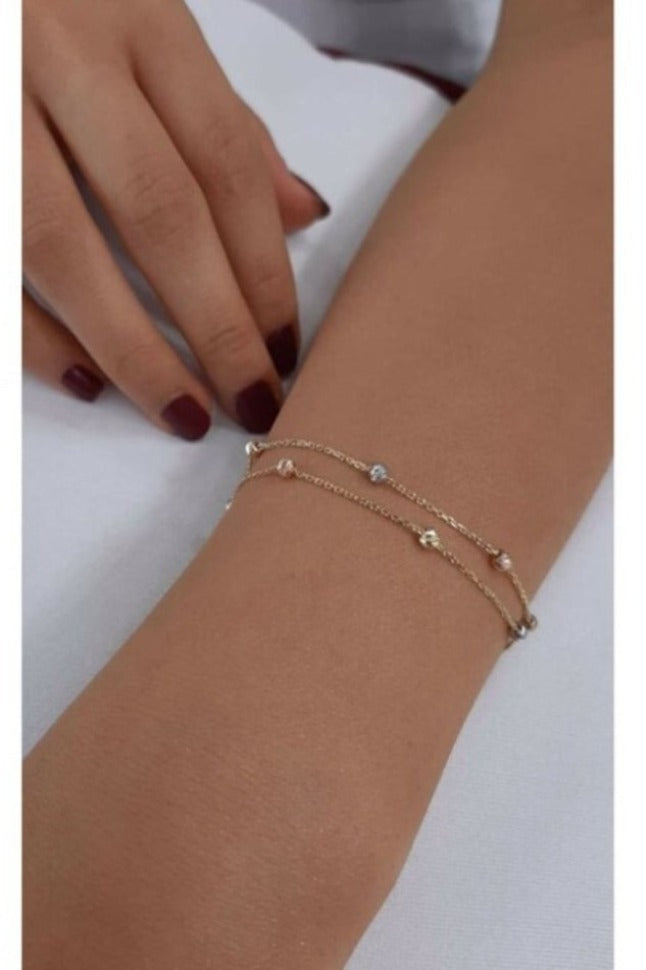 Double Chain Gold Bracelet | 14K Double Wrap Bracelet | Varto Jewelry