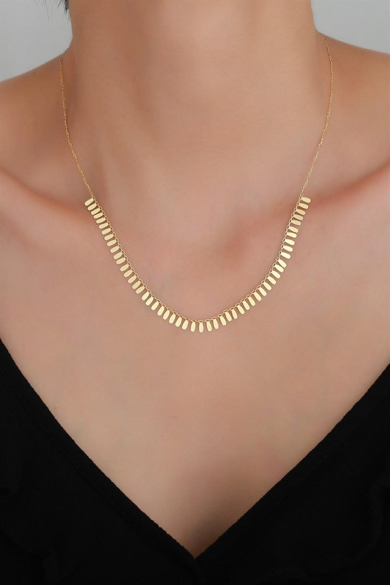 Gold Teardrop Necklace | 14K Gold Sequin Necklace | Varto Jewelry