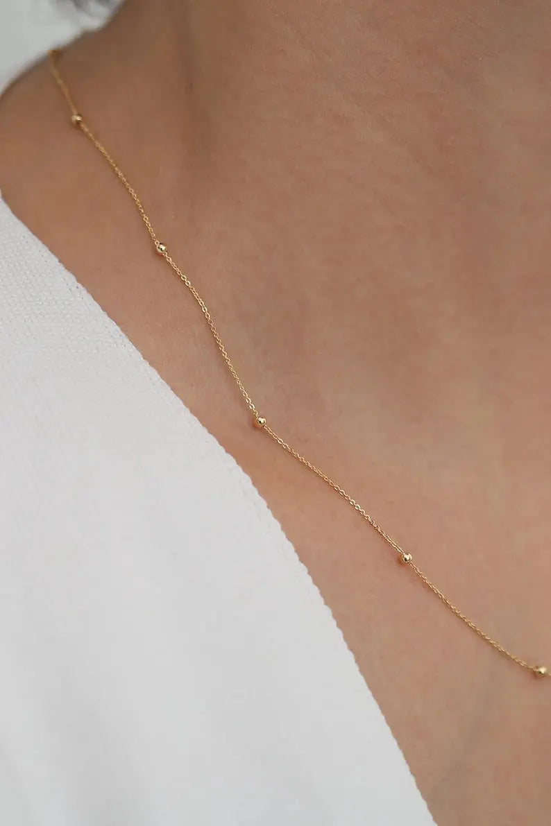 Thin Gold Chain Necklace | 14k Gold Beaded Necklace | Varto Jewelry