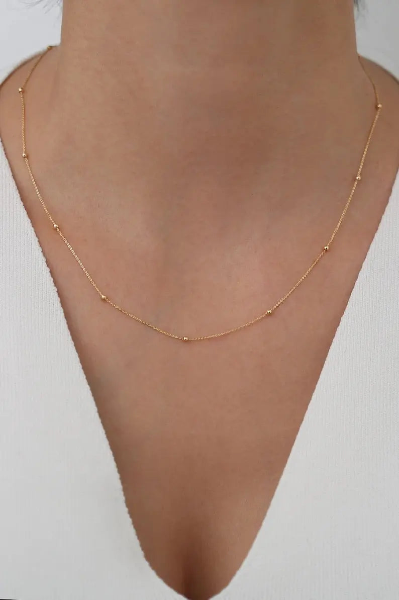 Thin Gold Chain Necklace | 14k Gold Beaded Necklace | Varto Jewelry