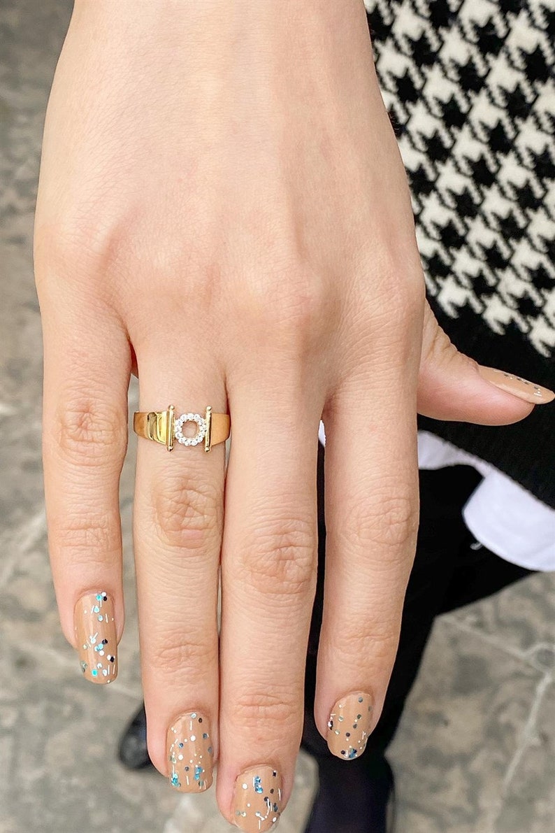 Gold Ring With Initials | Custom Pave Stone Gold Ring | Varto Jewelry