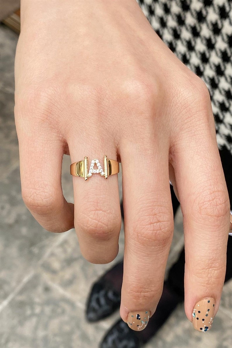 14K Gold Dainty Initial Ring