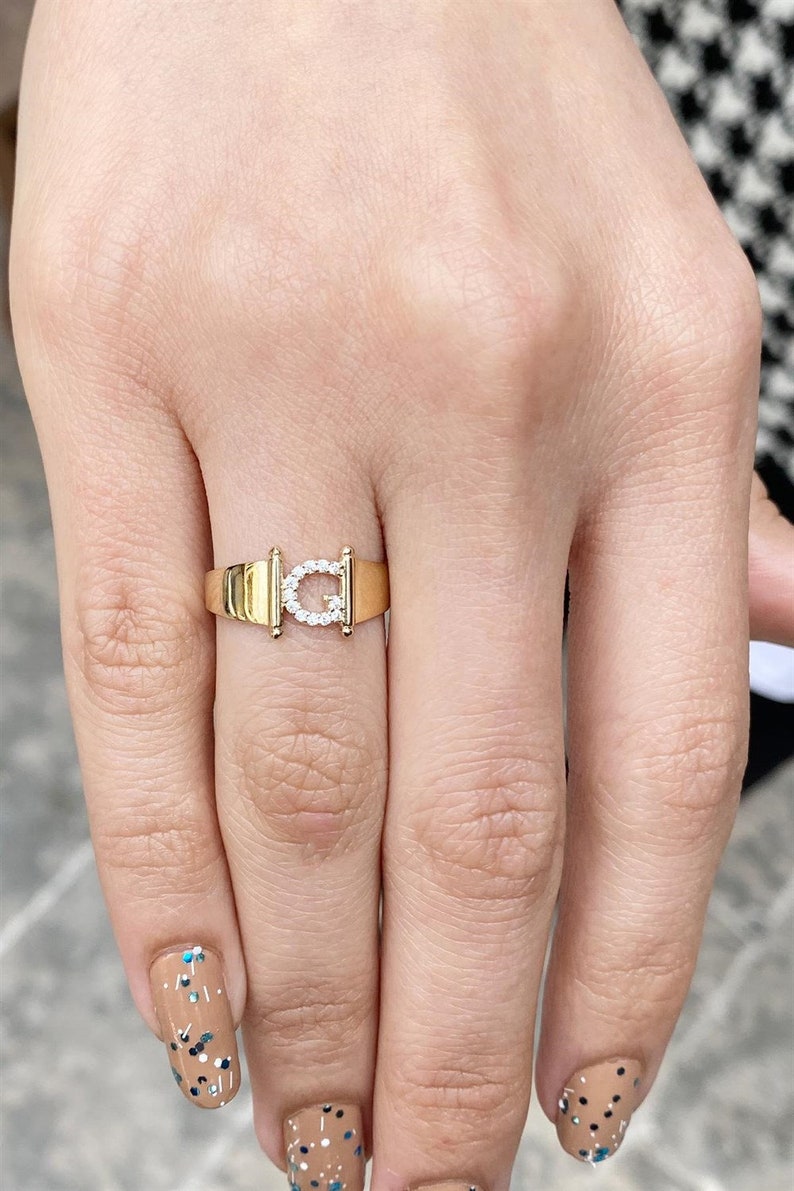 14K Gold Dainty Initial Ring