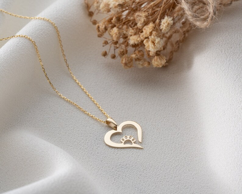 Paw Print Necklace | Gold Heart Paw Print Necklace | Varto Jewelry