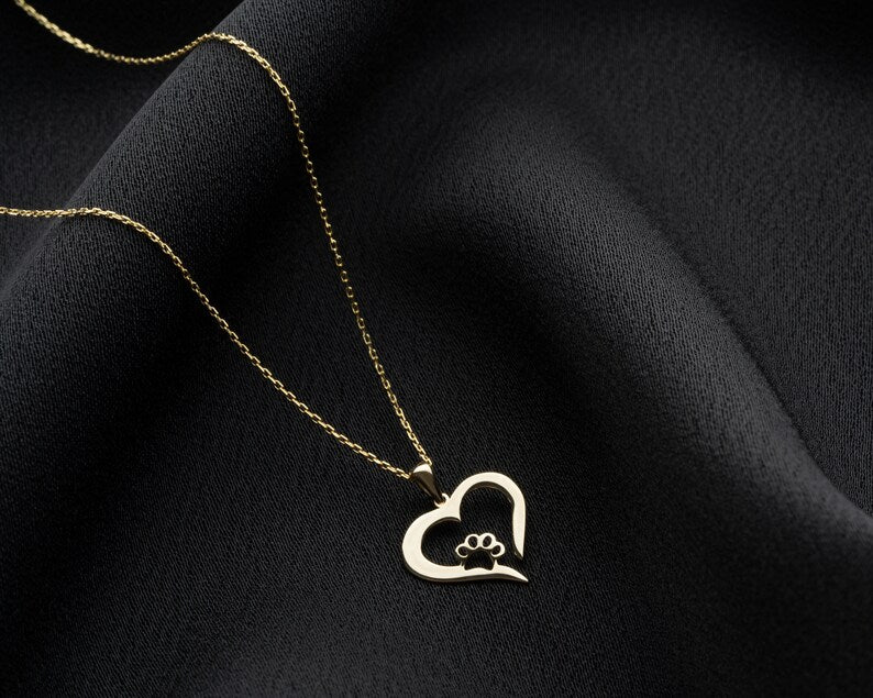 Paw Print Necklace | Gold Heart Paw Print Necklace | Varto Jewelry