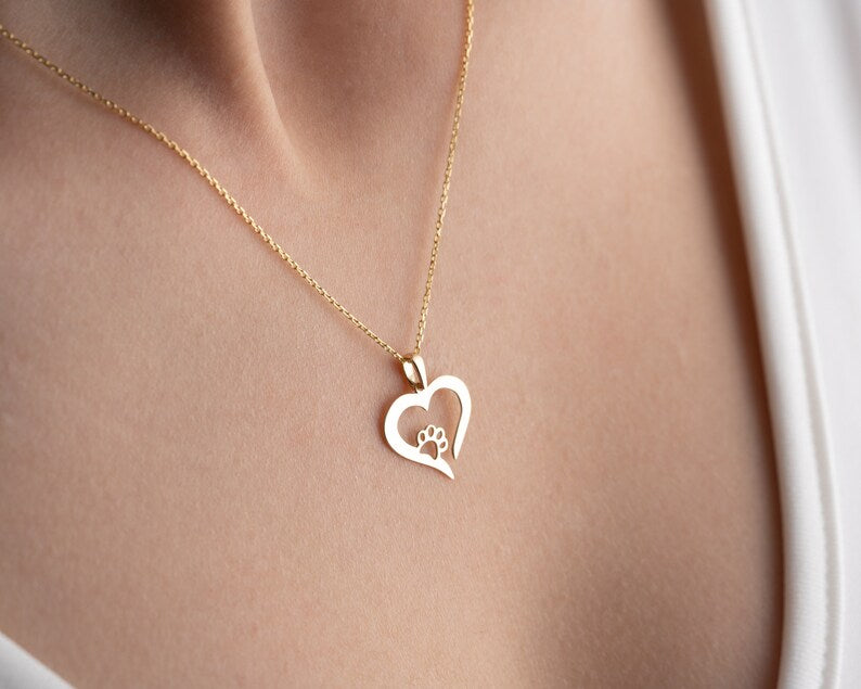 Paw Print Necklace | Gold Heart Paw Print Necklace | Varto Jewelry