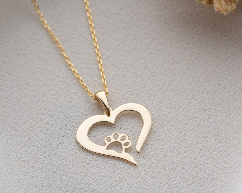Paw Print Necklace | Gold Heart Paw Print Necklace | Varto Jewelry